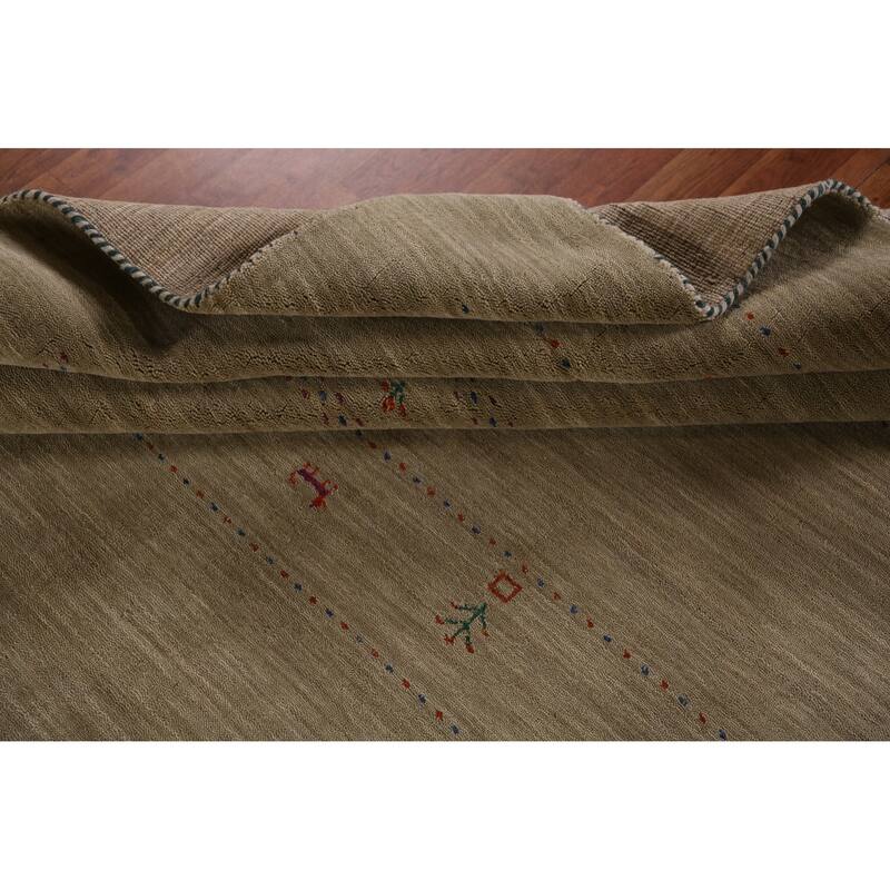 Hand Knotted Oriental 100% Wool Carpet Tribal Tribal Beige & Ivories Gabbeh Area Rug - 9' 8'' X 8' 1''