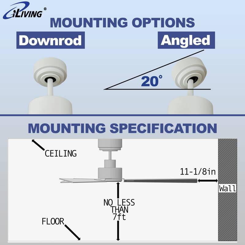 iLIVING 56" Quiet BLDC Indoor Ceiling Fan w/ Remote, 6 Speeds 6300 CFM