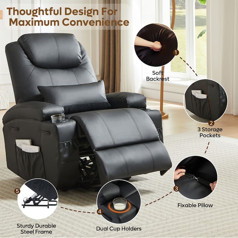 Bestier 34.6" Electric Power Lift Asist Recliner Chair with Massage and Heat,Fax Leather Reclining Chair with Side Pockets