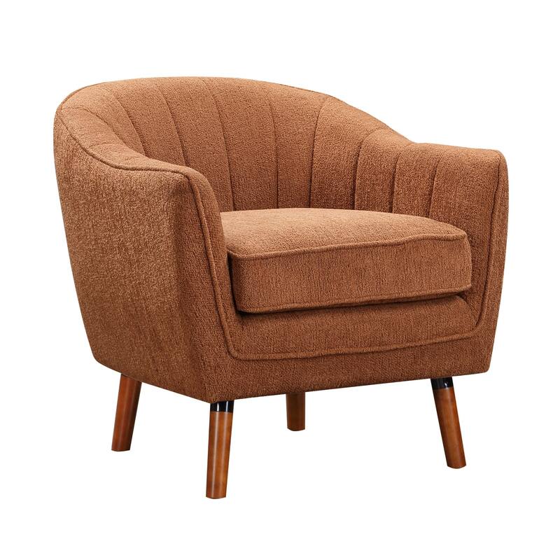 Tia 31 Inch Plush Accent Chair Armchair, Rust Polyester, Brown Solid Wood