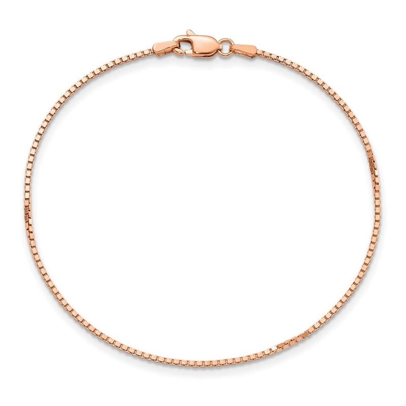 Curata 14k Rose Gold 7" Solid 1mm Box Link Chain Bracelet