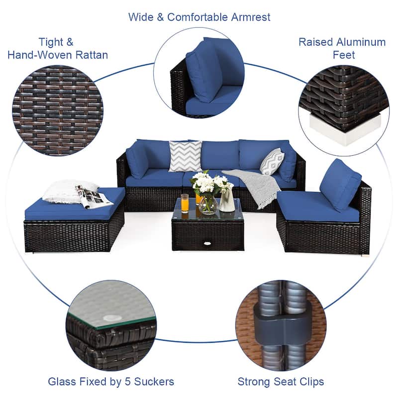 Costway 6PCS Outdoor Patio Rattan Furniture Set Cushioned Sectional