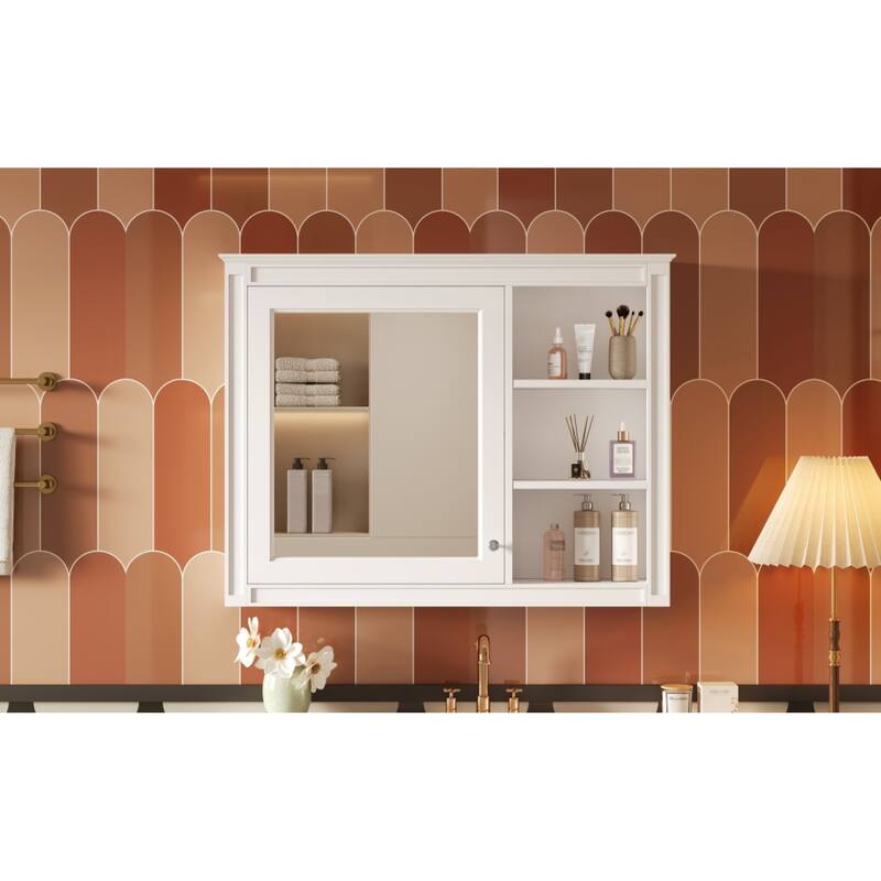 Roomfitters 36x28 Inch Medicine Cabinet, Wall Mounted Bathroom Mirror Cabinet with Adjustable Shelf, White