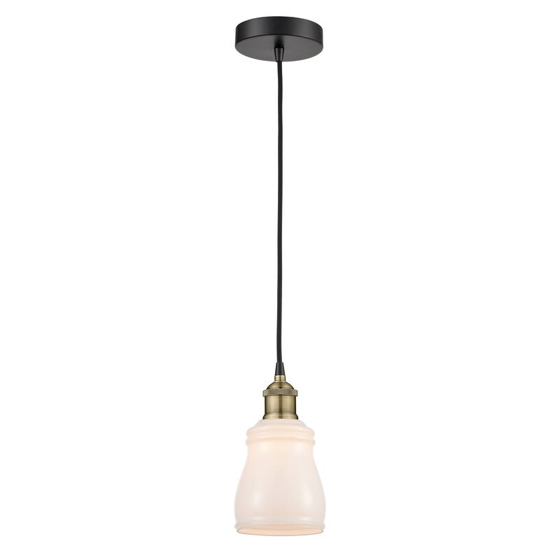 Innovations Lighting Ellery - 1 Light 5" Cord Hung Mini Pendant - Black Antique Brass/White