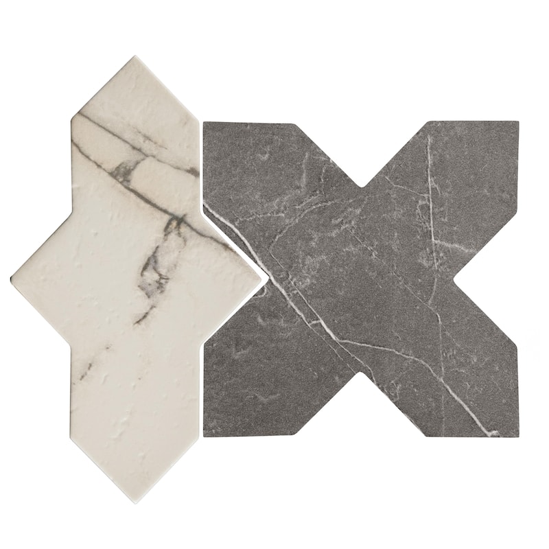 Merola Tile Istanbul Squire Shield Day with Night Cross 6" x 8-3/8" Porcelain Floor and Wall Tile - Case (48 Tiles)