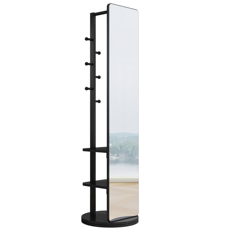 360°Rotating Multifunctional Coat Rack with Full Length Mirror and Hook