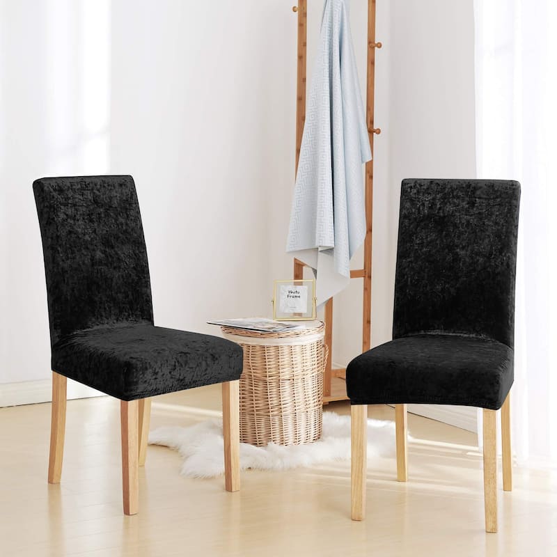 Deconovo Velvet Stretch Polyester Chair Slipcovers Set of 2 - Black