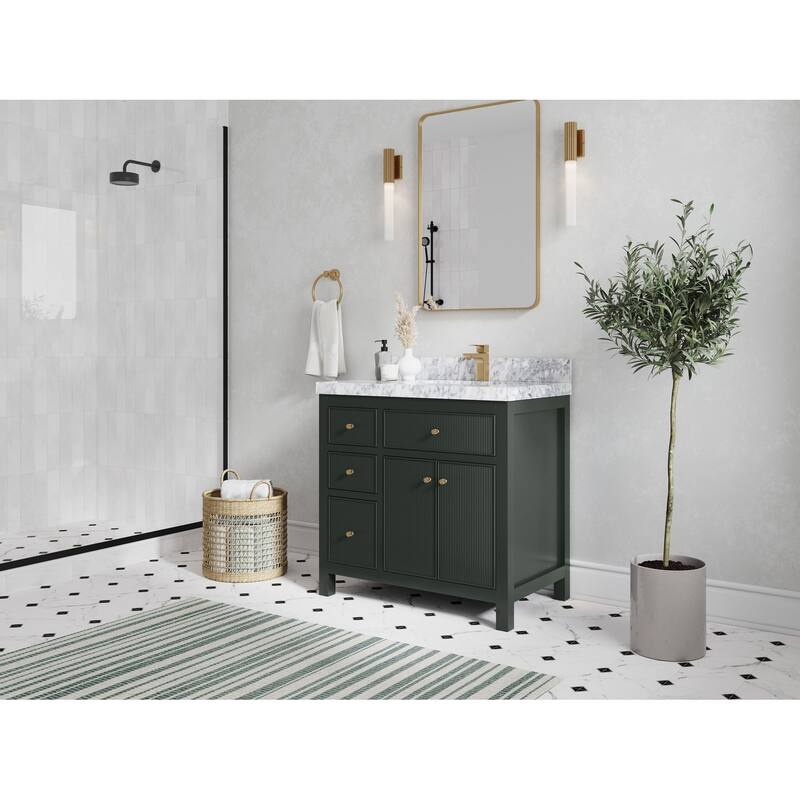 Willow Collections 36 in W x 22 in D Sonoma Right Offset Free Standing Reeded Bathroom Vanity with Countertop