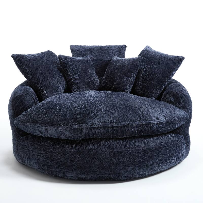 55" Modern Long Polyester Foam Round Bean Bag Sofa Chair with Pillows