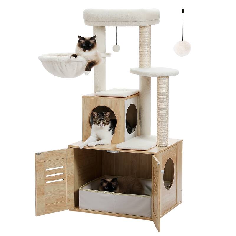 Modern Wood Cat Condo with Litter Box