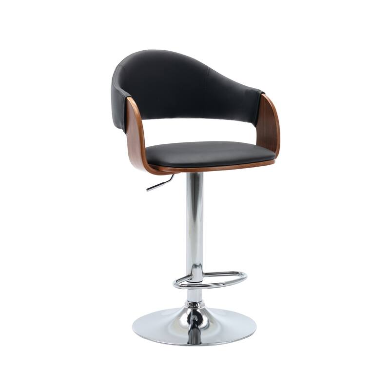 Porthos Home Emir Swivel Adjustable Height Faux Leather Mid-Century Bar Stool - Black