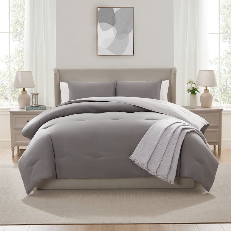 Empyrean Modern Reversible Comforter - Dark Grey / Light Grey - Queen