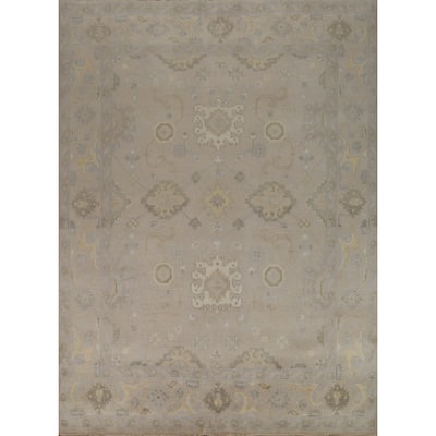 Geometric Beige Oushak Indian Area Rug Hand-Knotted Wool Carpet - 7'10"x 9'10"