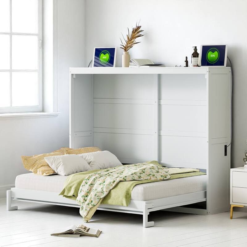 Full/Queen Size Wall Murphy Bed with Flexible Slats and Space-Saving Design