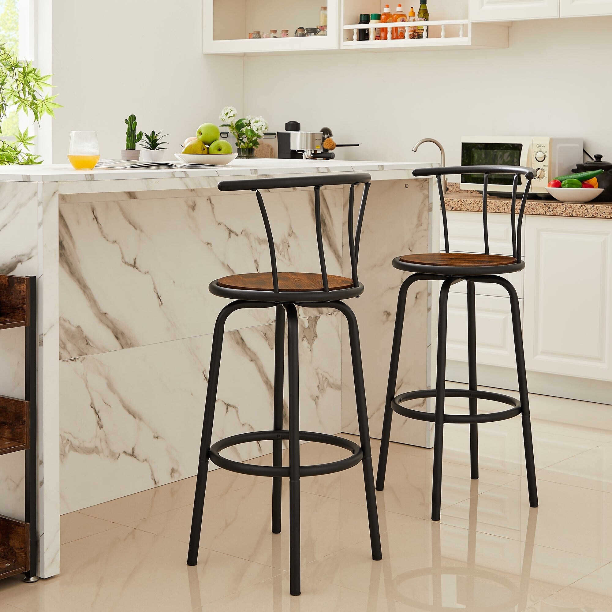 VECELO Bar Stools Set of 2 with Back Metal Swivel Barstools Tall