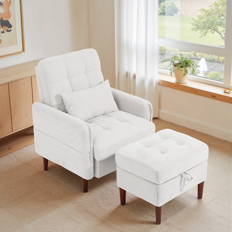 Adjustable Backrest Upholstered Accent Chair with Storage Ottoman Set