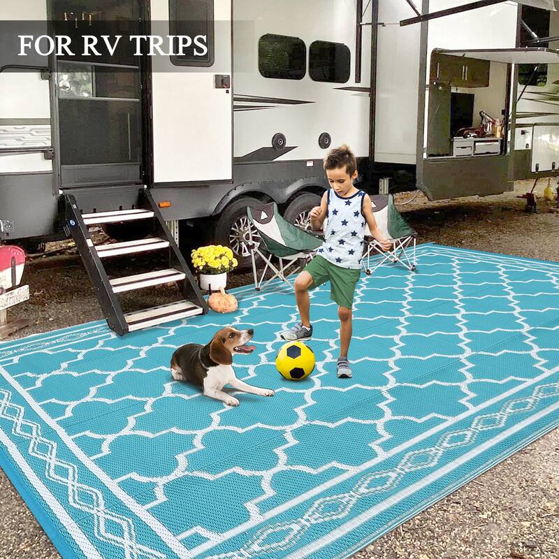 Outdoor Rug Waterproof Reversible Rug Outside Plastic Carpet, Stain & UV Resistant Portable RV Rug