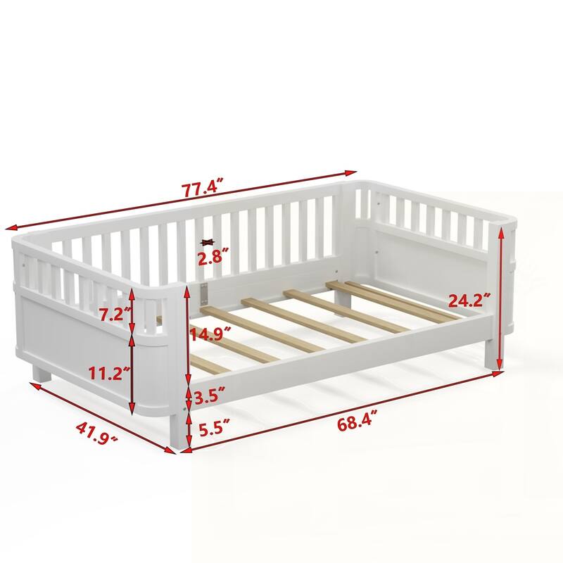 Wood Low Profile Bed with Rails