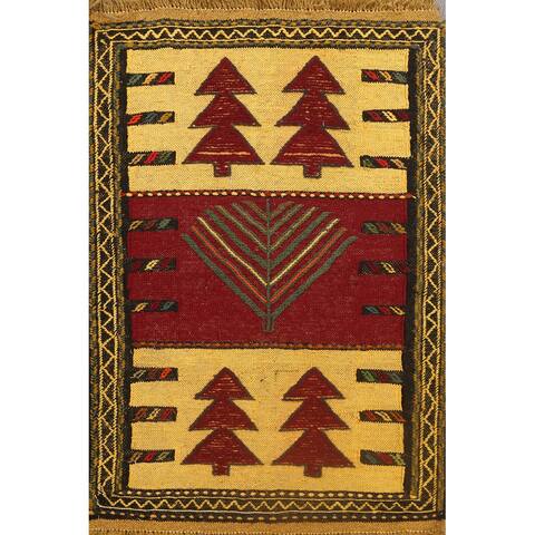 Geometric Kilim Shiraz Persian Tribal Area Rug Wool Flat-weave Carpet - 2'2" x 3'0"