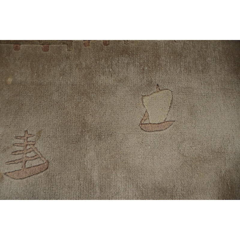 Hand Knotted Oriental Silk Carpet Traditional Pictorial Brown Art Deco Area Rug - 9' 2'' X 6' 0''