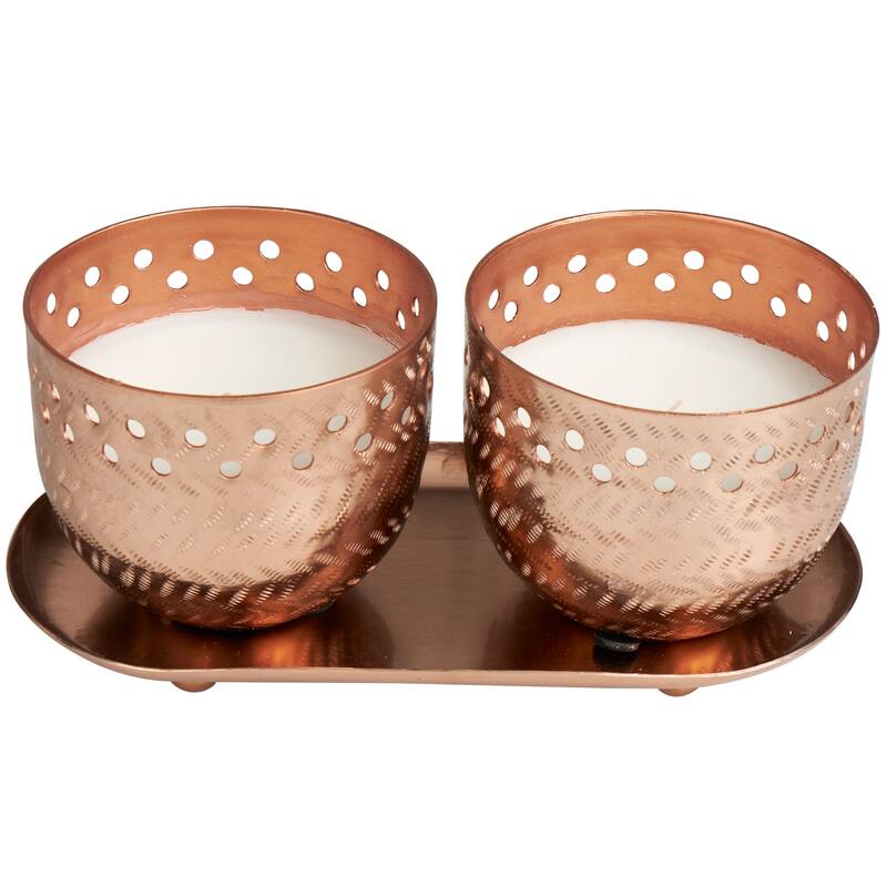 Gold or Silver or Copper Metal Scented Cutout Spotted 7 oz 1 Wick Candle with White Wax (Set of 2)