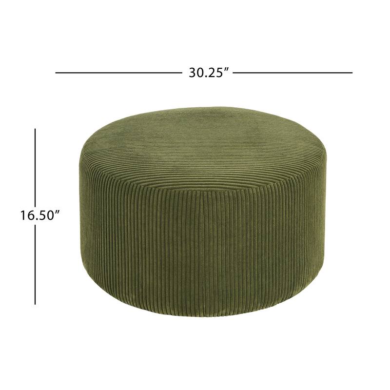 Corduroy Upholstered Round Ottoman - Olive Green Stylish Accent Table