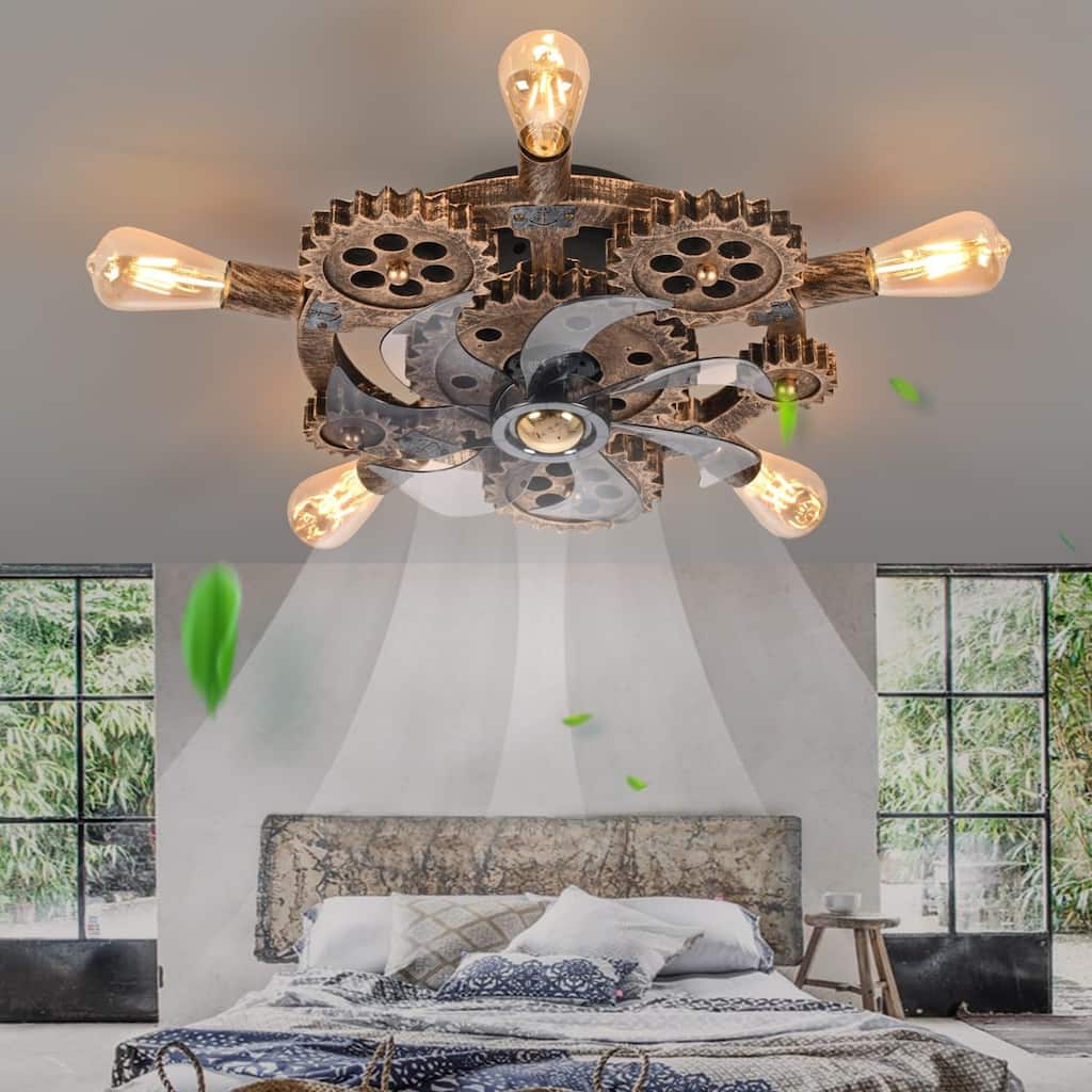 20Inch Farmhouse Ceiling Fans with Remote Control,6 Speed Reversible Flush Mount Low Profile Rustic Ceiling Fan - N/A