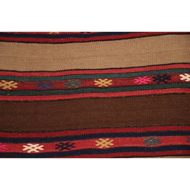 Hand Woven Oriental 100% Wool Carpet Southwestern Tribal Brown Kilim Area Rug - 7' 3'' X 4' 11''