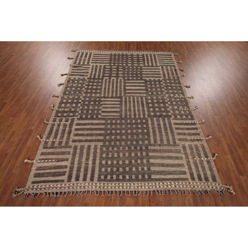 Brown Moroccan Modern Area Rug Hand-Knotted Wool Carpet - 7'9"x 10'8"