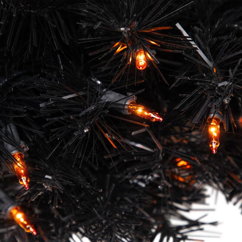 Black Noble Spruce Artificial Halloween Wreath 24 Inch Orange Lights