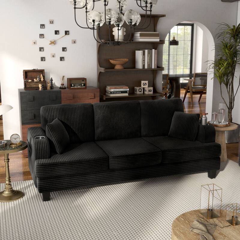 Furniture of America Xenia Modern Chenille Sofa with Cup Holders and USB Ports - Black