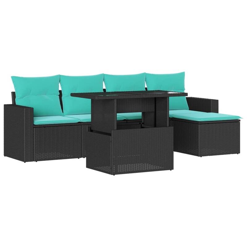 vidaXL Patio Sofa Set with Cushions and Table Outdoor 6 Piece Poly Rattan - 21.7 x 24.4 x 27.2