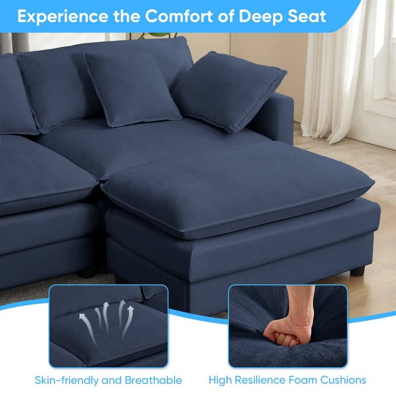 Mixoy 113''L-Shaped Modular Sectional Sofa,Modern Chenille 4-Seater Cloud Couch with Ottoman and Thickened Cushion
