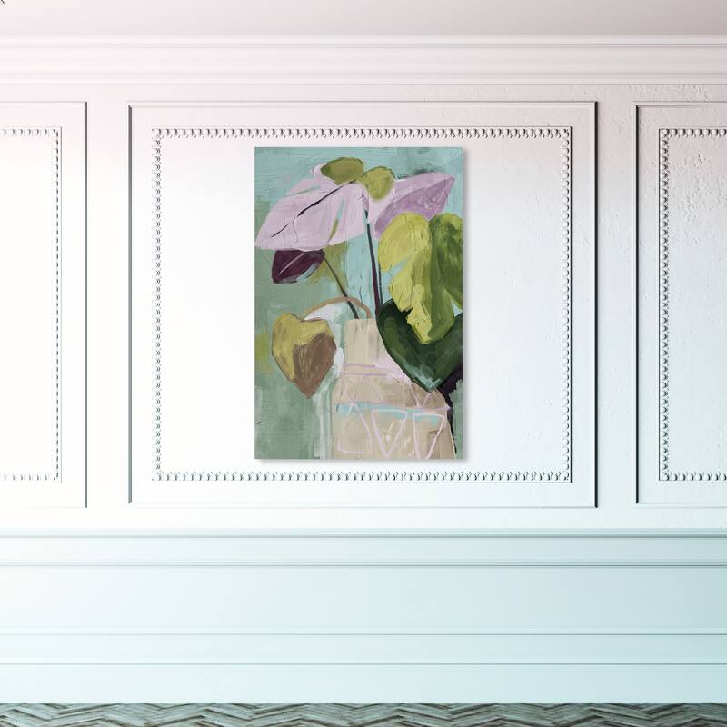 Wynwood Studio Canvas Floral and Botanical Floral Vase Abstract II Green and Light Purple Farmhouse Wall Art Canvas Print - 45 x 30