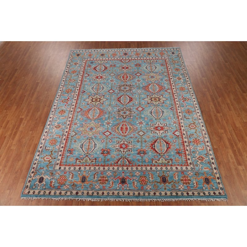 All-Over Blue Oushak Oriental Area Rug Handmade Floral Wool Carpet - 9'1"x 11'11"