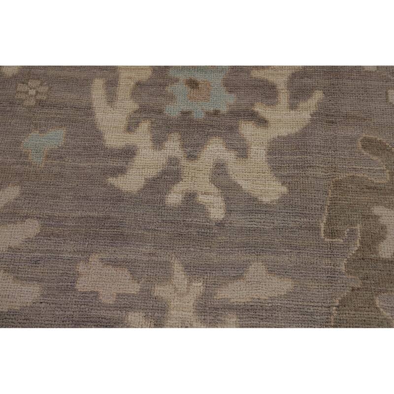 Oushak Turkish Area Rug Hand-Knotted Transitional Beige Wool Carpet - 6'2"x 8'11"