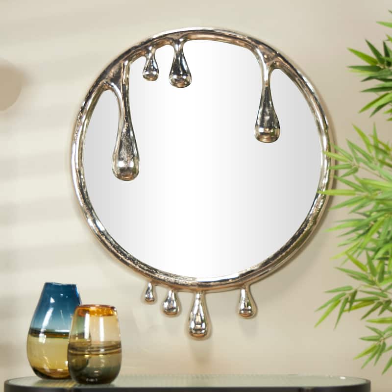 Aluminum Metal Abstract Drip Wall Mirror with Melting Designed Frame Gold or Silver Roche River Decor.