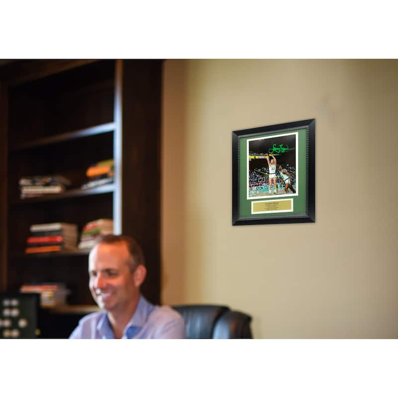 Larry Bird Autographed Boston Celtics Shooting Basketball Signed 8x10 Framed Photo Beckett COA - 8'6" x 11'6"