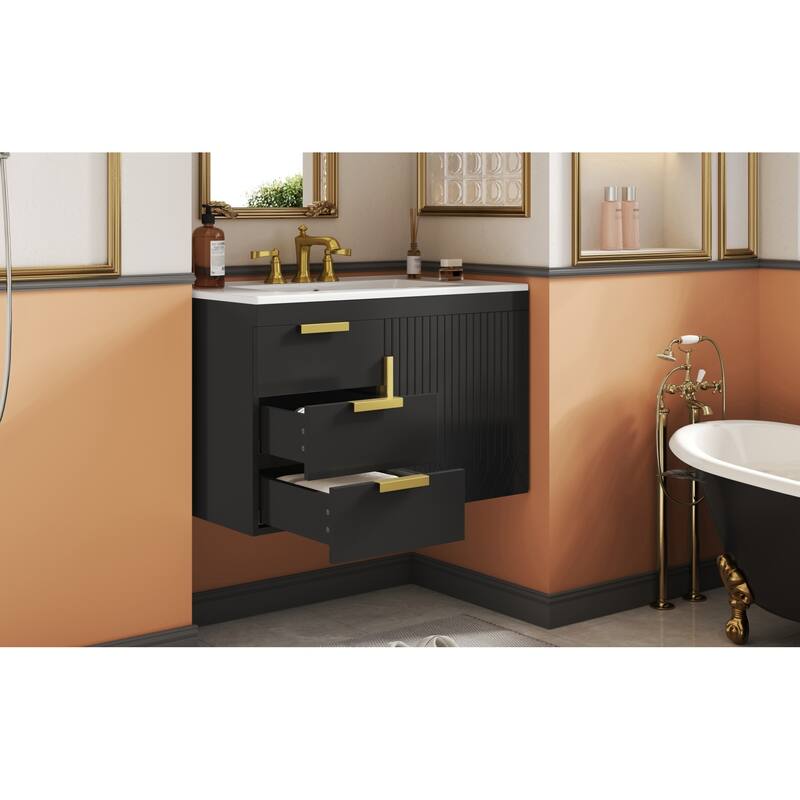 Roomfitters 30 Inch Wall Mounted Bathroom Vanity, Floating Storage Cabinet with Ceramic Basin Sink & Soft Close Door