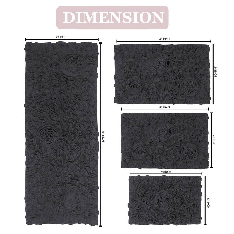 Home Weavers Modesto Collection 100% Cotton Bath Rug, Non-Slip Bath Rug, Extra Soft, Machine Wash, 4 Pcs Set with Runner