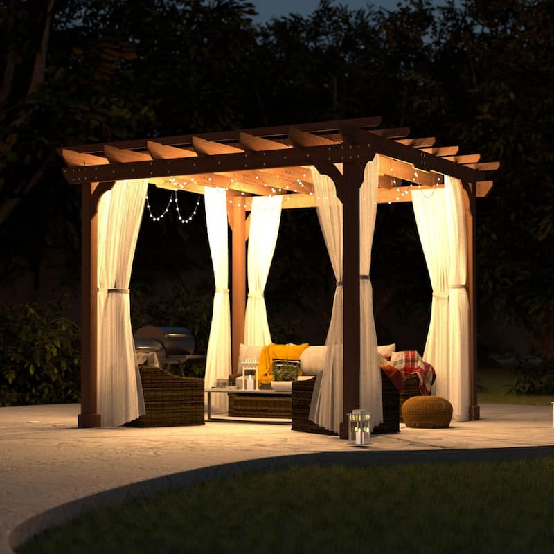 VEIKOUS Outdoor Cedar Wood Pergola Gazebo Kit with Flat Roof Trellis for Patio, Deck, Garden and Backyard