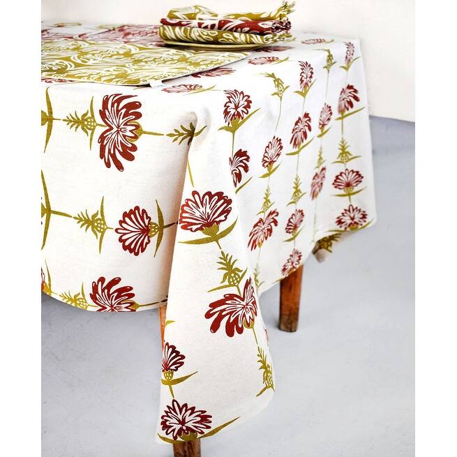 French Home Tropical Garden 59" x 118" Tablecloth - Crimson & Chartreuse