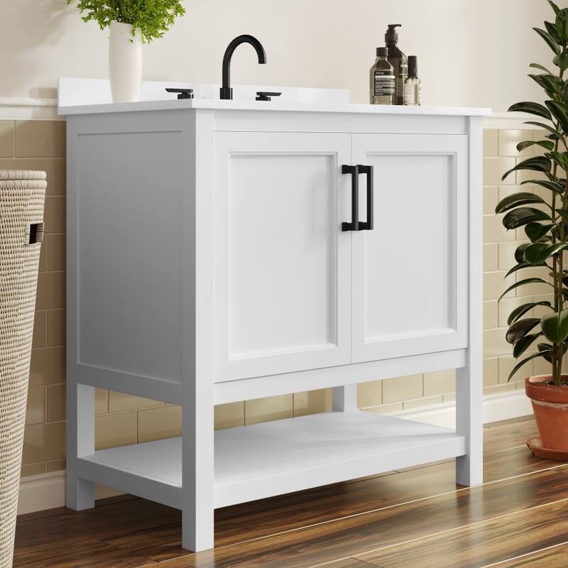 Bathroom Vanity with Undermount Sink and Open Storage Shelf