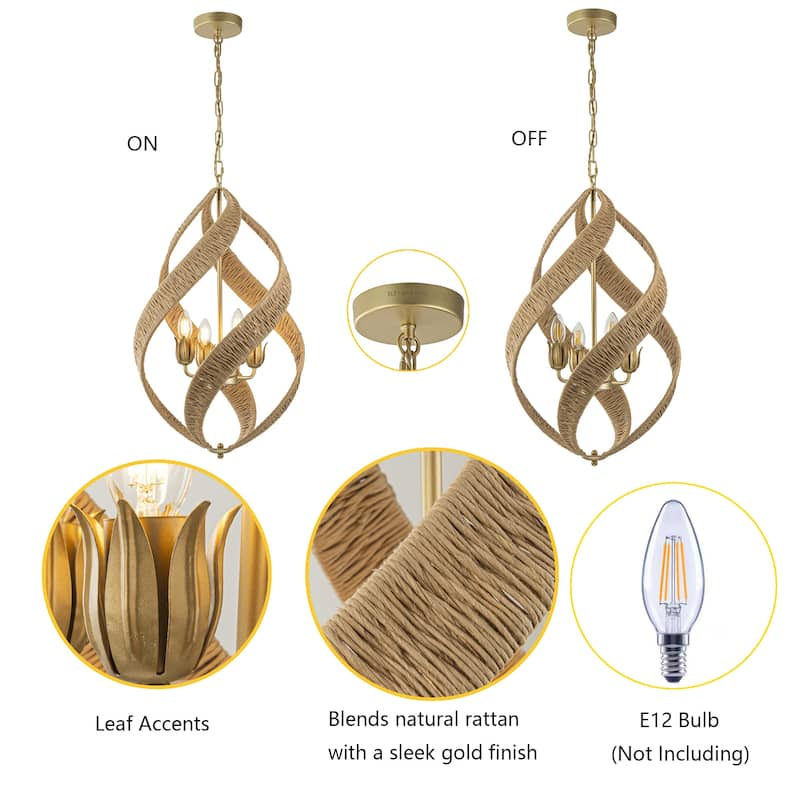 Elin 4-Light Modern Rattan Chandelier - 16 In. Wide