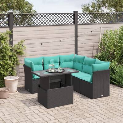vidaXL 6 Piece Garden Sofa Set with Cushions Black Poly Rattan - 24.41 x 24.41 x 27.17