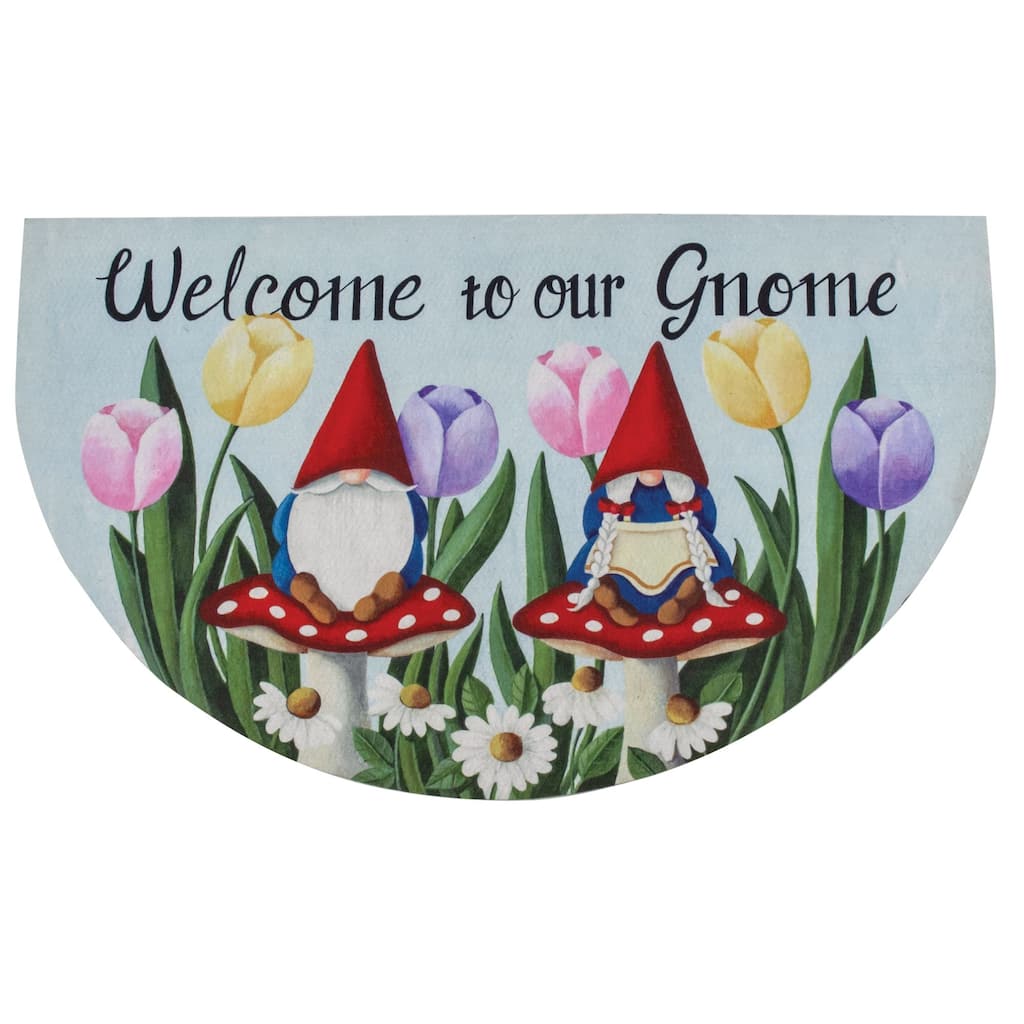 Welcome To Our Gnome Tulips Half Mat - 3'6"