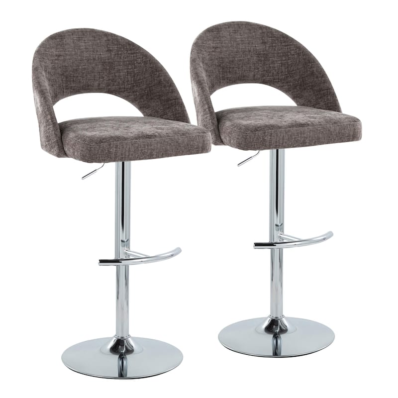 Renee Adjustable Barstool - Set of 2 - Dark Grey Fabric/Chrome Finish