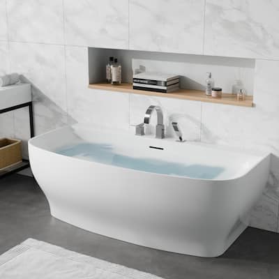 Bank Series 65 in. x 31 in. Flat Bottom Acrylic Freestanding Soaking Bathtub with Center Drain, Polished Chrome Faucet
