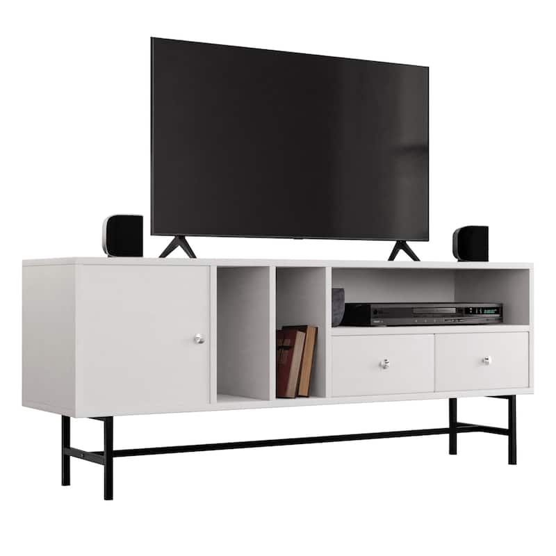 Rochester 2-Drawer 4-Shelf TV Stand Credenza with Iron Legs - White
