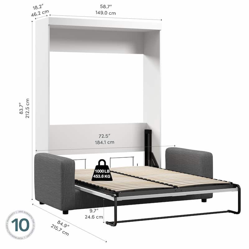 Bestar Pur Queen Murphy Bed with Sofa, Wall Bed with Couch (78W)